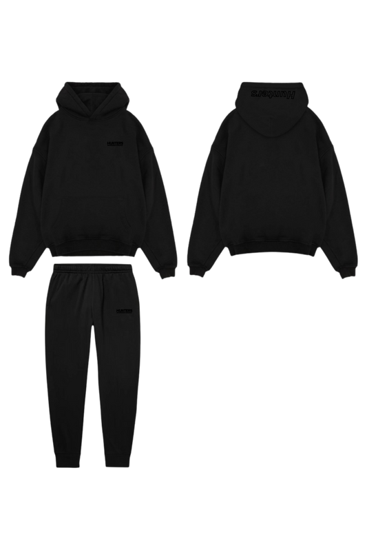 Black on black bordado en la capucha tracksuit